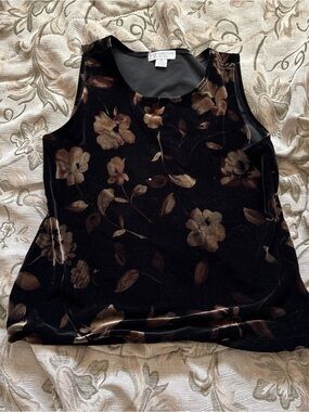 Petite Sophisticate Black Velvet Tank with Brown Floral Print